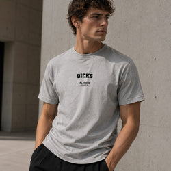 Julian Dicks grey men's T-shirt lifestyle photograph