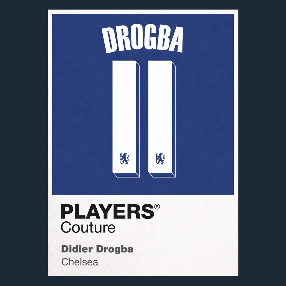 Didier Drogba 11 Football Shirt Frame Men's Hoodie – navy close-up detail shot of the Didier Drogba Players Couture logo
