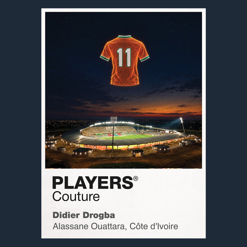 Didier Drogba Ivory Coast number 11 Icons in Lights Frame artwork in navy
