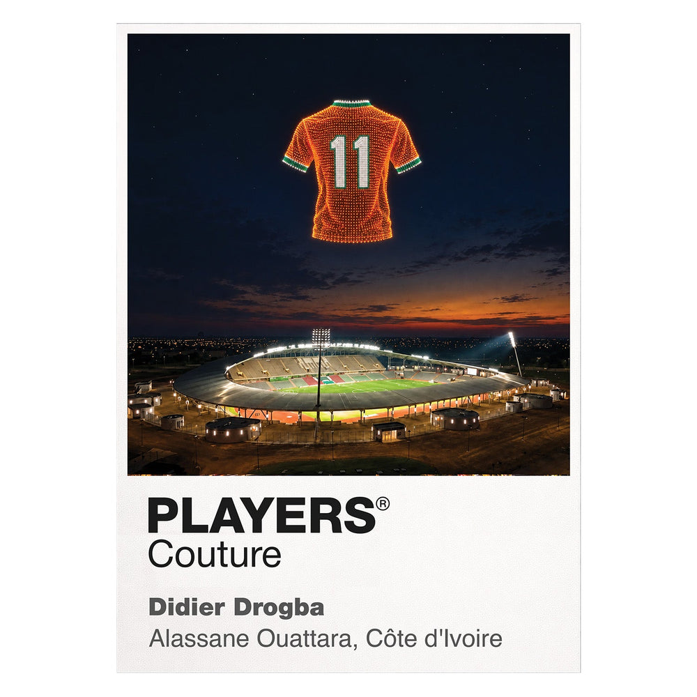Didier Drogba Ivory Coast number 11 Icons in Lights Frame artwork in white