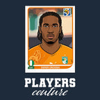 Didier Drogba World Cup Sticker Men's T-Shirt – navy close-up detail shot of the Didier Drogba World Cup Players Couture