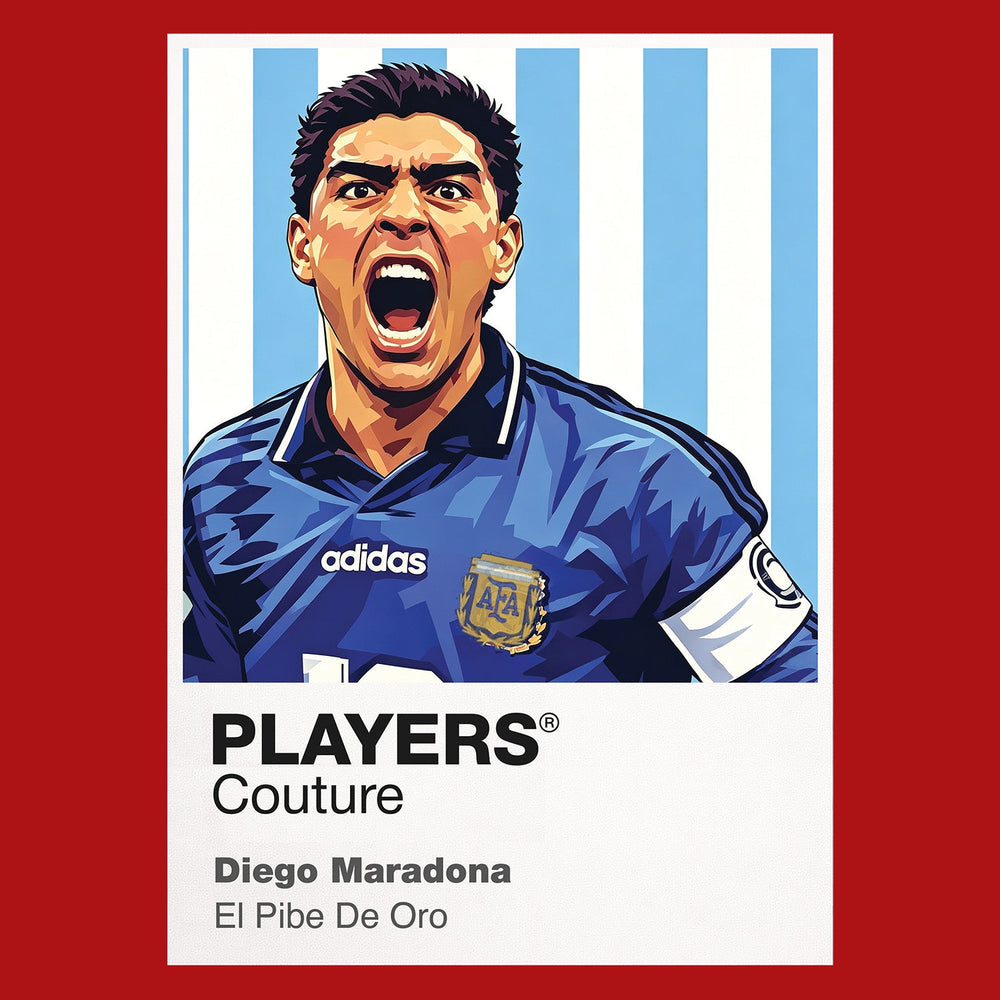 Diego Maradona Argentina 94 Icon Frame Kids T-Shirt - Red artwork close-up