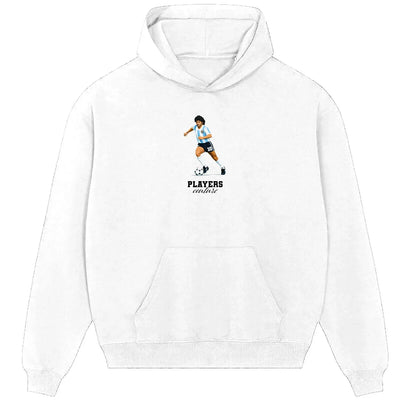 Diego Maradona hoodie – white men's hoodie with black Diego Maradona letters and Players Couture logo on the chest