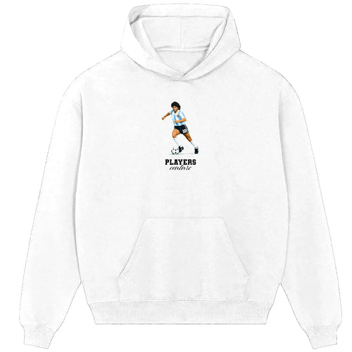 Diego Maradona hoodie – white men's hoodie with black Diego Maradona letters and Players Couture logo on the chest