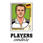 Dietmar Hamann World Cup Sticker Men's T-Shirt – white close-up detail shot of the Dietmar Hamann Players Couture logo design