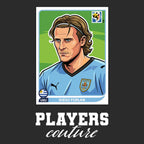Diego Forlan World Cup Sticker Men's T-Shirt – black close-up detail shot of the Diego Forlan World Cup Players Couture logo