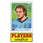Diego Forlan World Cup Sticker Men's T-Shirt – close-up detail shot of the Diego Forlan World Cup Players Couture logo design