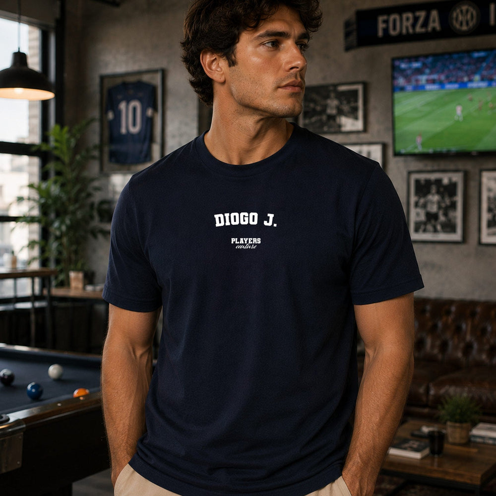 Diogo J. Men's T-Shirt — lifestyle photo, Navy t-shirt