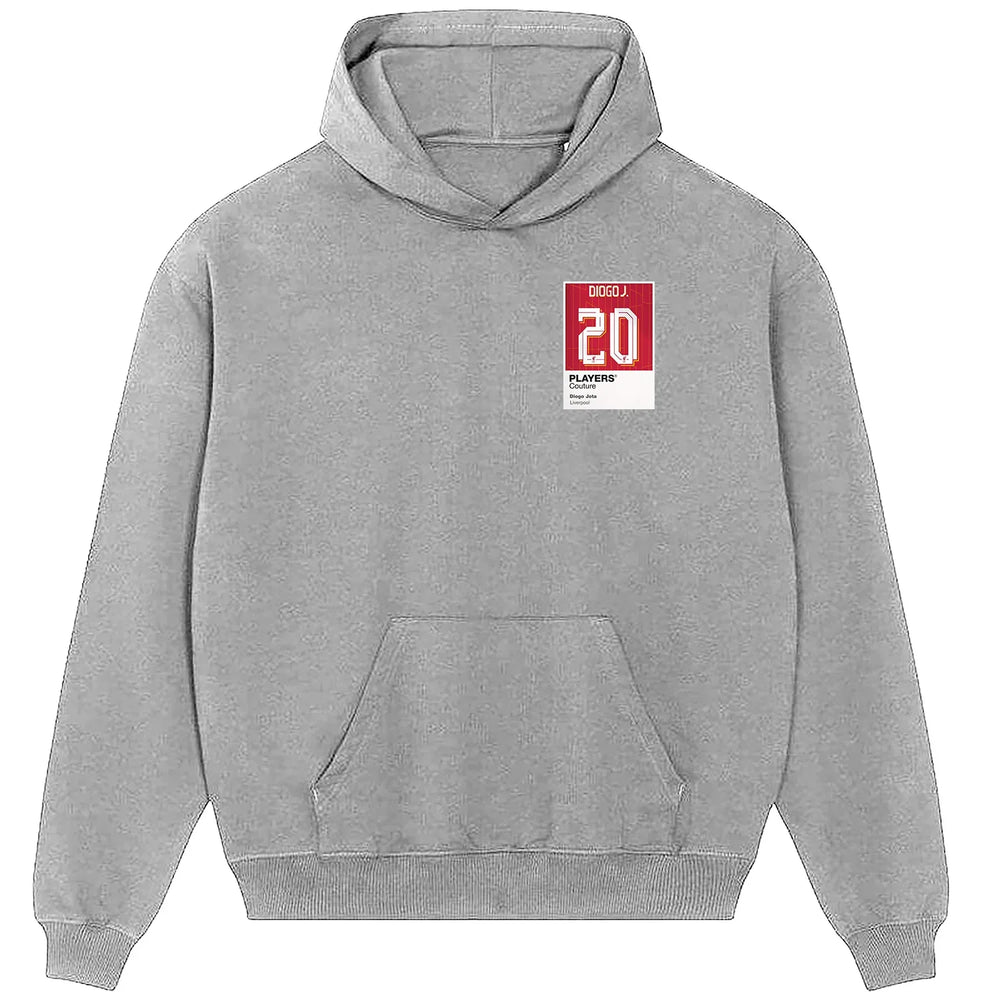 Diogo Jota 20 Football hoodie – grey men's hoodie featuring the Diogo Jota 20 Football Players Couture logo