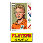 Dirk Kuyt World Cup Sticker Men's T-Shirt – close-up detail shot of the Dirk Kuyt World Cup Players Couture logo design