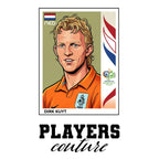 Dirk Kuyt World Cup Sticker Men's T-Shirt – white close-up detail shot of the Dirk Kuyt Players Couture logo design