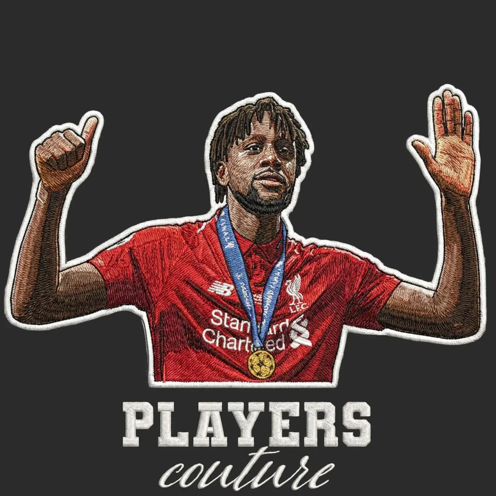 Divock Origi Badge Men's T-Shirt – black close-up detail shot of the Divock Origi Players Couture logo design