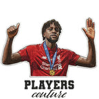 Divock Origi Badge Men's T-Shirt – white close-up detail shot of the Divock Origi Players Couture logo design