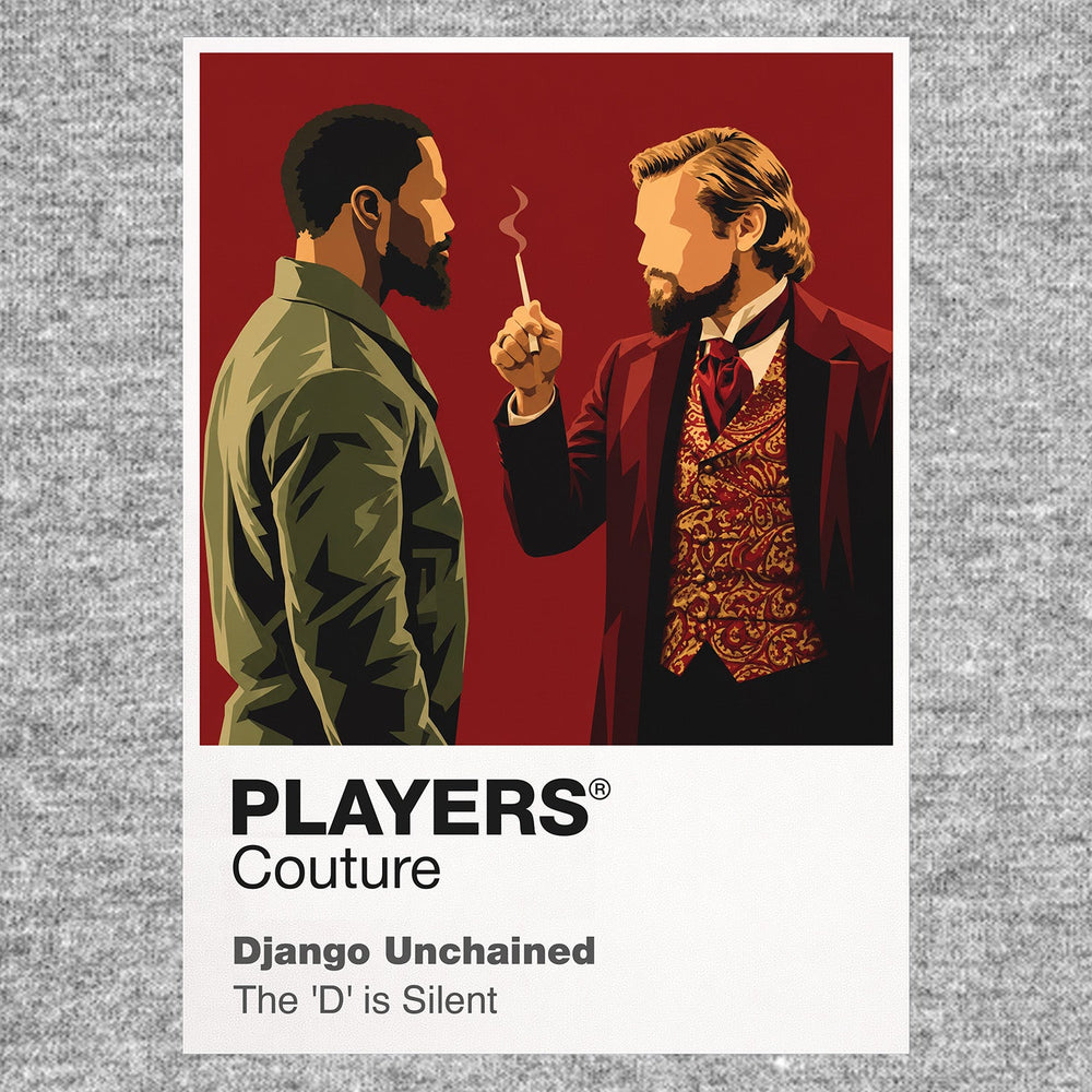 Django Unchained Django's blue suit, gunslinger stance and journey to rescue Broomhilda Icon Frame artwork in grey