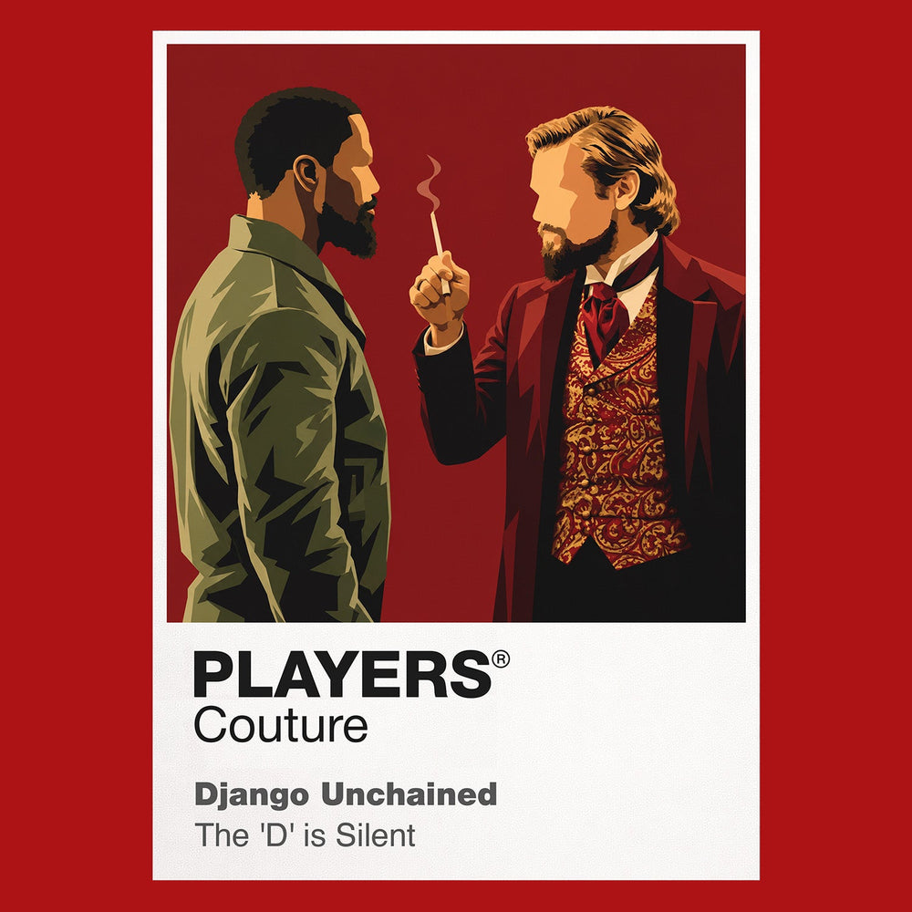 Django Unchained Django's blue suit, gunslinger stance and journey to rescue Broomhilda Icon Frame artwork in red