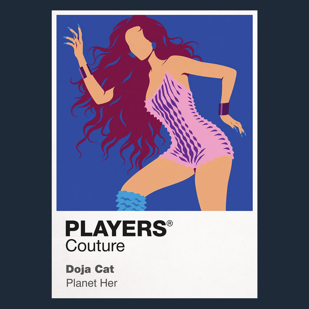 Doja Cat Doja Cat's fashion-led silhouette, character changes and playful visual experimentation Icon Frame artwork in navy