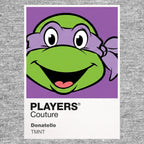 Donatello Colour Frame Men's T-Shirt – grey close-up detail shot of the Donatello Colour Players Couture logo design