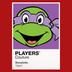 Donatello Colour Frame Men's T-Shirt – red close-up detail shot of the Donatello Colour Players Couture logo design