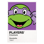 Donatello Colour Frame Men's T-Shirt – white close-up detail shot of the Donatello Players Couture logo design
