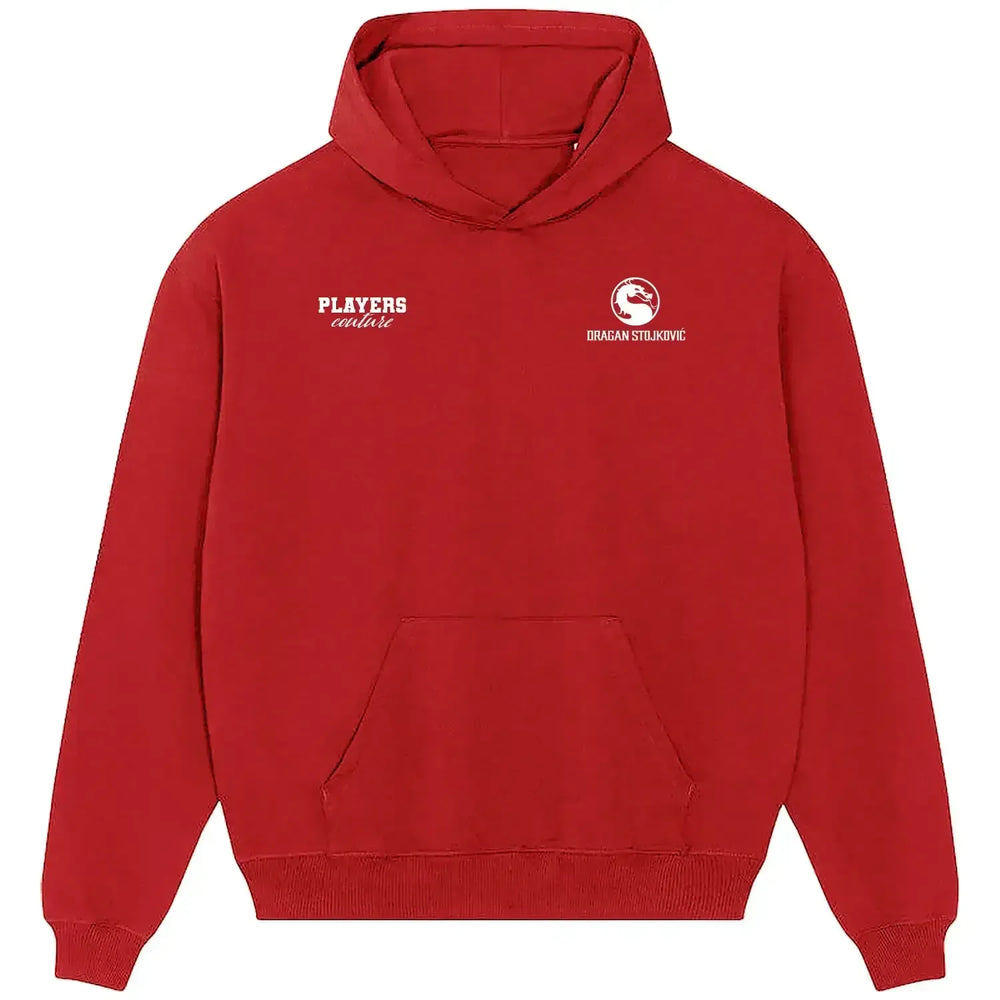 Dragan Stojkovic hoodie – red men's hoodie featuring the Dragan Stojkovic Players Couture logo