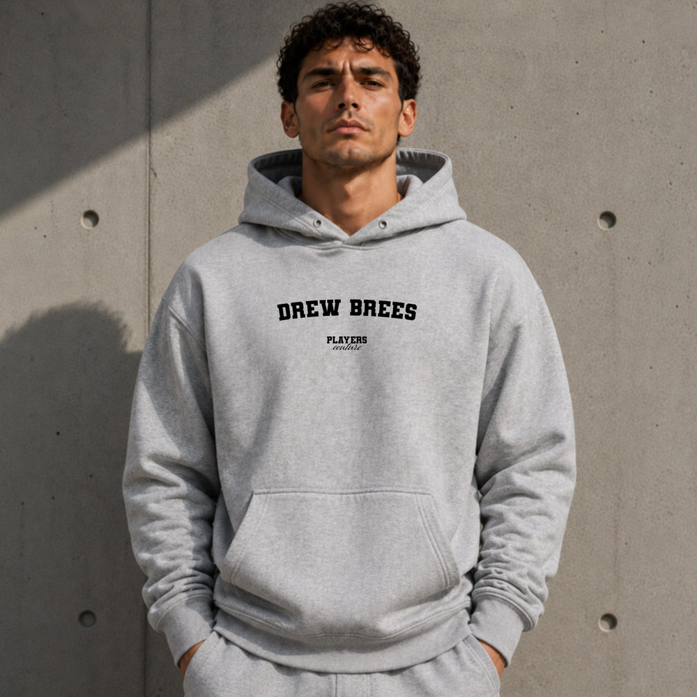 drew-brees name-print hoodie - grey