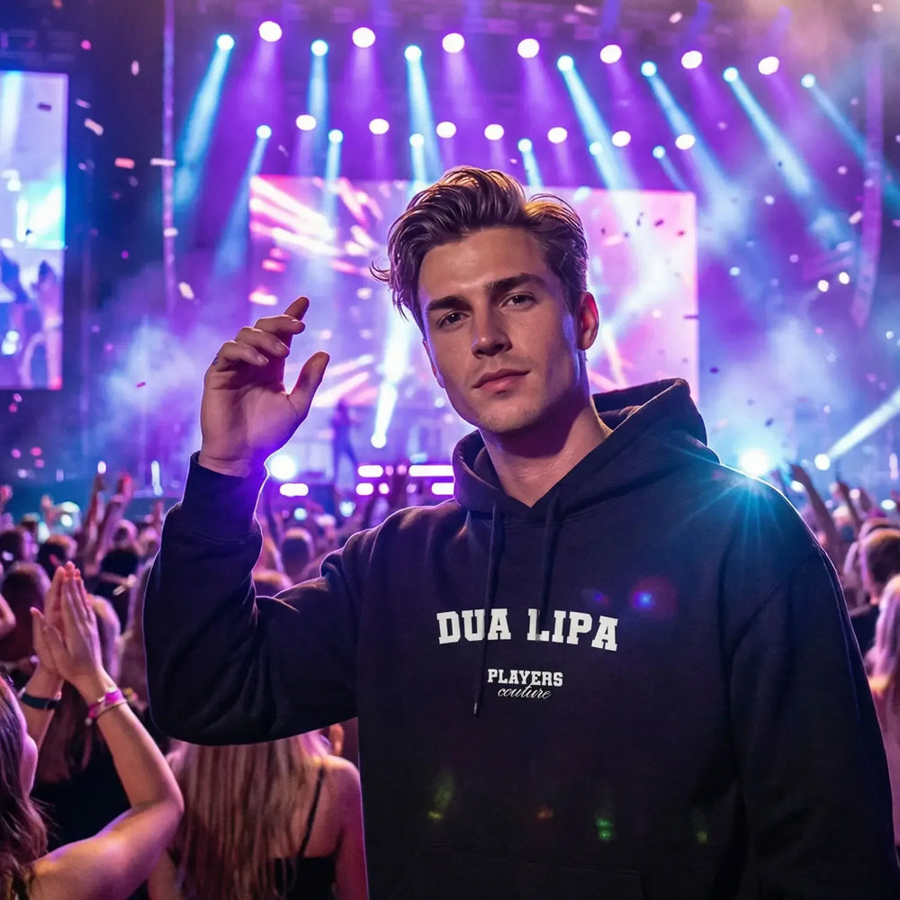 Dua Lipa Players Couture Men's Casual Hoodie - Navy / S | Female, Hoodies, Men's, Music, Name Collection, Pop