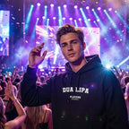 Dua Lipa hoodie – navy men's hoodie with white Dua Lipa letters and Players Couture logo on the chest