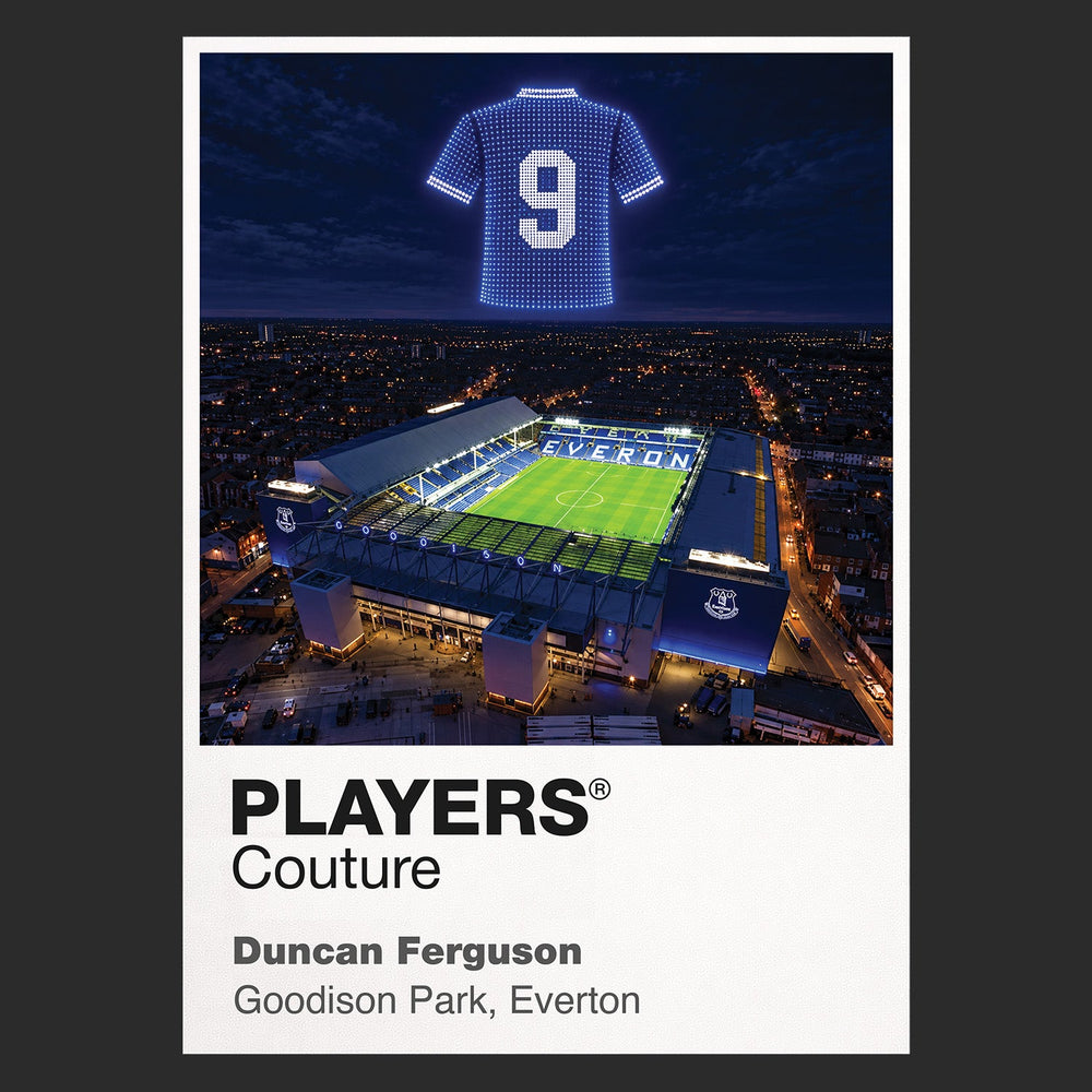 Duncan Ferguson Everton number 9 Icons in Lights Frame artwork in black