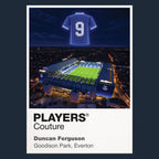 Duncan Ferguson Everton number 9 Icons in Lights Frame artwork in navy