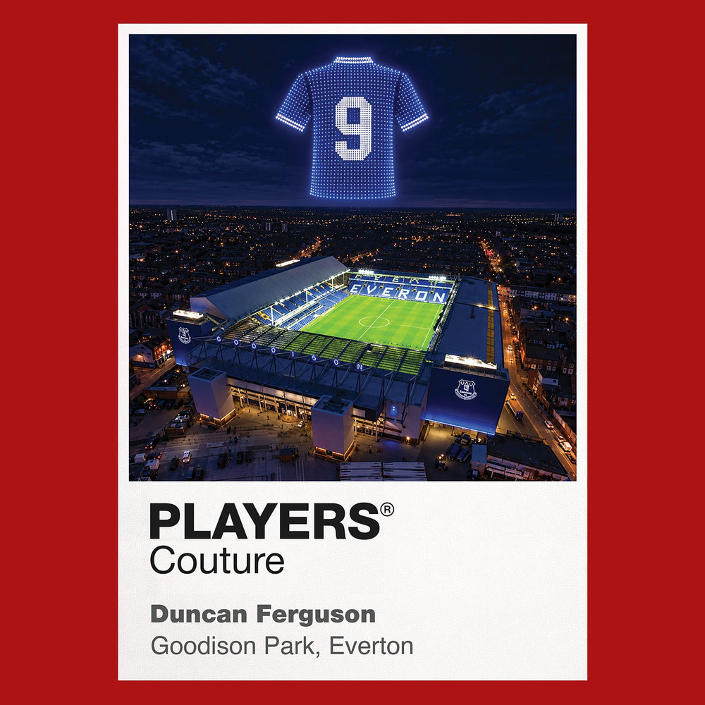 Duncan Ferguson Everton number 9 Icons in Lights Frame artwork in red
