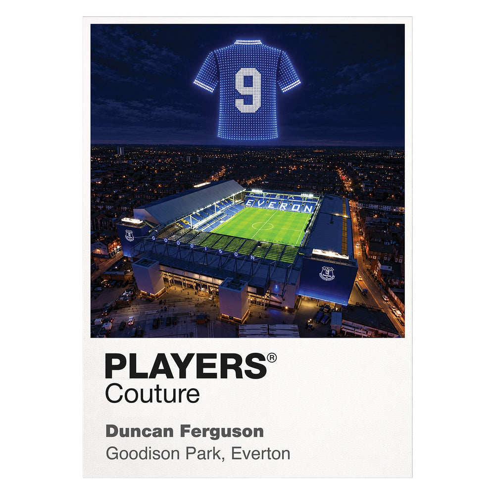 Duncan Ferguson Everton number 9 Icons in Lights Frame artwork in white
