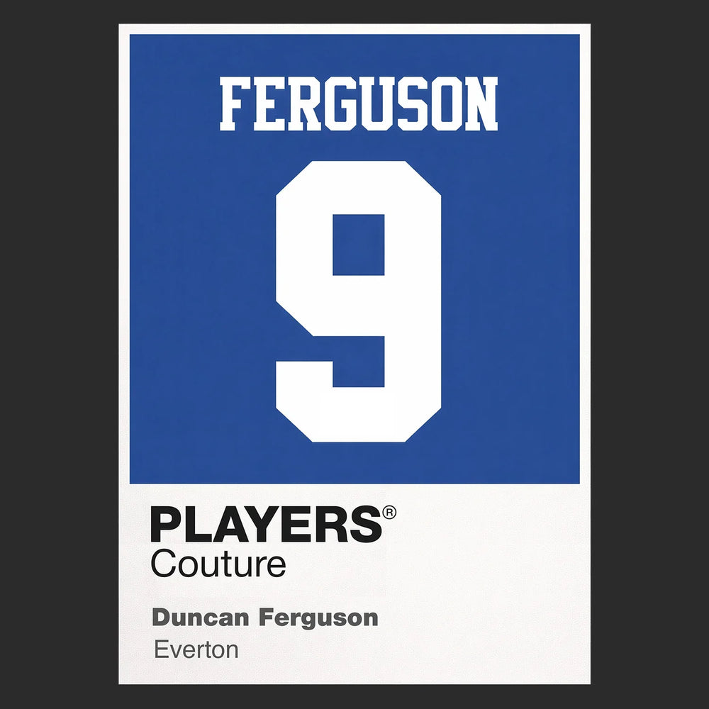 Duncan Ferguson 9 Football Shirt Frame Men's Hoodie – black close-up detail shot of the Duncan Ferguson 9 Football Players