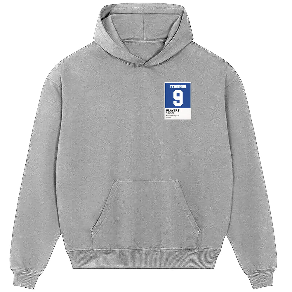 Duncan Ferguson 9 Football hoodie – grey men's hoodie featuring the Duncan Ferguson 9 Football Players Couture logo
