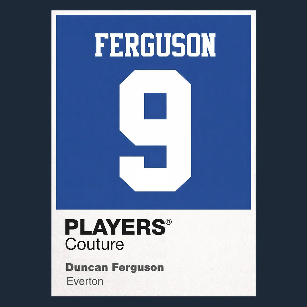 Duncan Ferguson 9 Football Shirt Frame Men's Hoodie – navy close-up detail shot of the Duncan Ferguson 9 Football Players