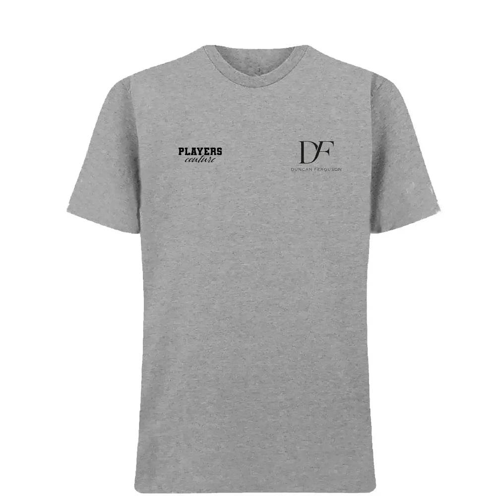 Duncan Ferguson t-shirt – grey men's t-shirt featuring the Duncan Ferguson Players Couture logo