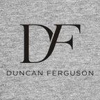Duncan Ferguson Logo Men's T-Shirt – grey close-up detail shot of the Duncan Ferguson Players Couture logo design