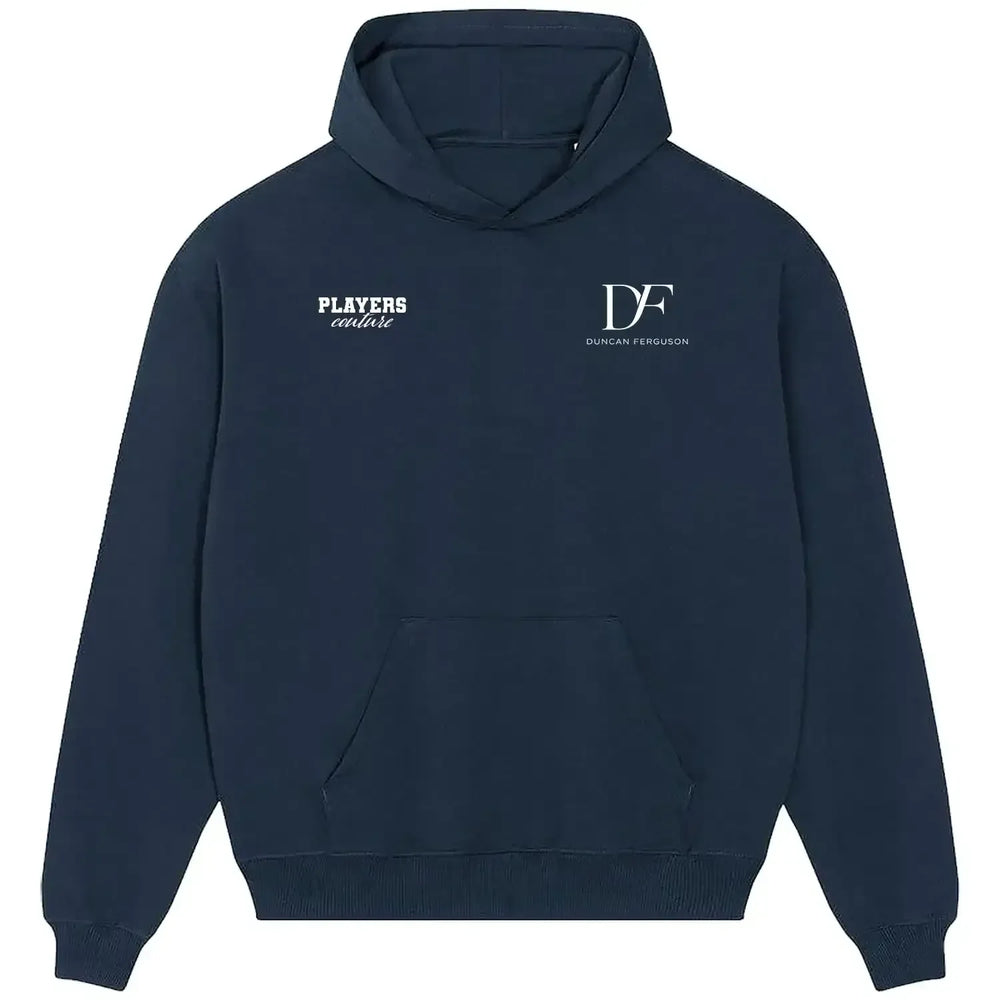 Duncan Ferguson hoodie – navy men's hoodie featuring the Duncan Ferguson Players Couture logo