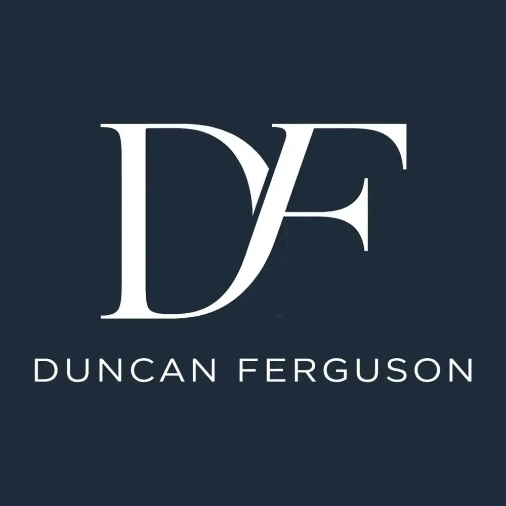 Duncan Ferguson Logo Men's T-Shirt – navy close-up detail shot of the Duncan Ferguson Players Couture logo design