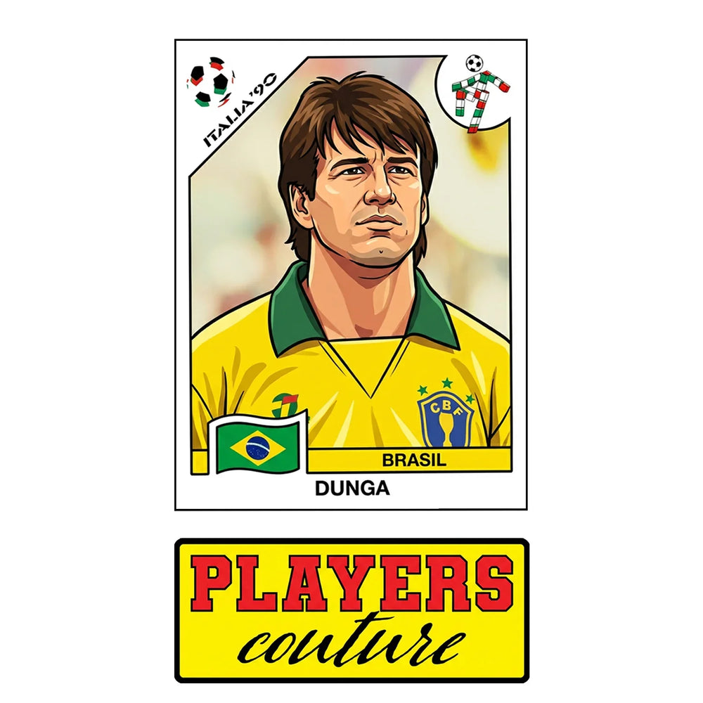 Dunga World Cup Sticker Men's T-Shirt – close-up detail shot of the Dunga World Cup Players Couture logo design