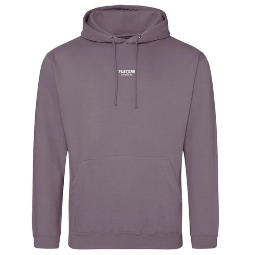 Essentials Collection hoodie – purple men's hoodie with white Essentials Collection letters and Players Couture logo on the