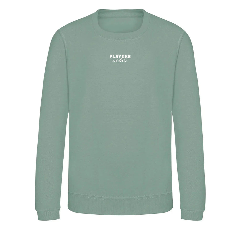 Essentials Collection hoodie – green kids' hoodie with white Essentials Collection letters and Players Couture logo on the