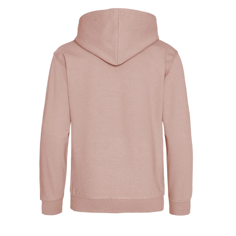 Essentials Collection hoodie – pink kids' hoodie with black Essentials Collection letters and Players Couture logo on the