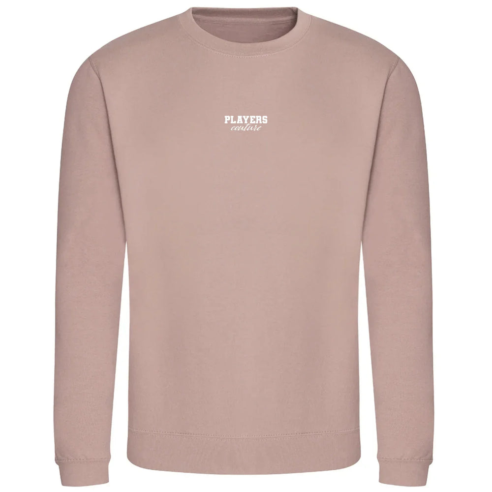 Essentials Collection hoodie – pink men's hoodie with black Essentials Collection letters and Players Couture logo on the