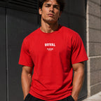 Duval Men's T-Shirt — lifestyle photo, Red t-shirt
