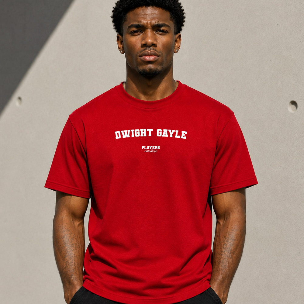 Dwight Gayle red men's T-shirt lifestyle photograph 8