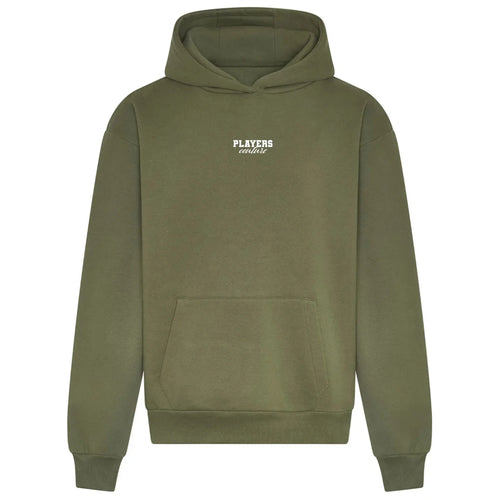 Essentials Collection hoodie – green men's hoodie with white Essentials Collection letters and Players Couture logo on the