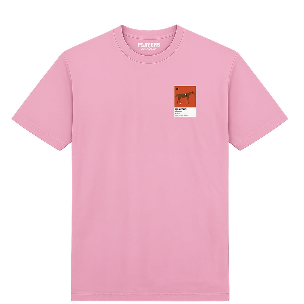 Eclipse horse racing T-shirt – mens pink tshirt view