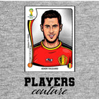 Eden Hazard World Cup Sticker Men's T-Shirt – grey close-up detail shot of the Eden Hazard World Cup Players Couture logo