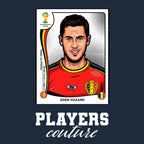 Eden Hazard World Cup Sticker Men's T-Shirt – navy close-up detail shot of the Eden Hazard World Cup Players Couture logo