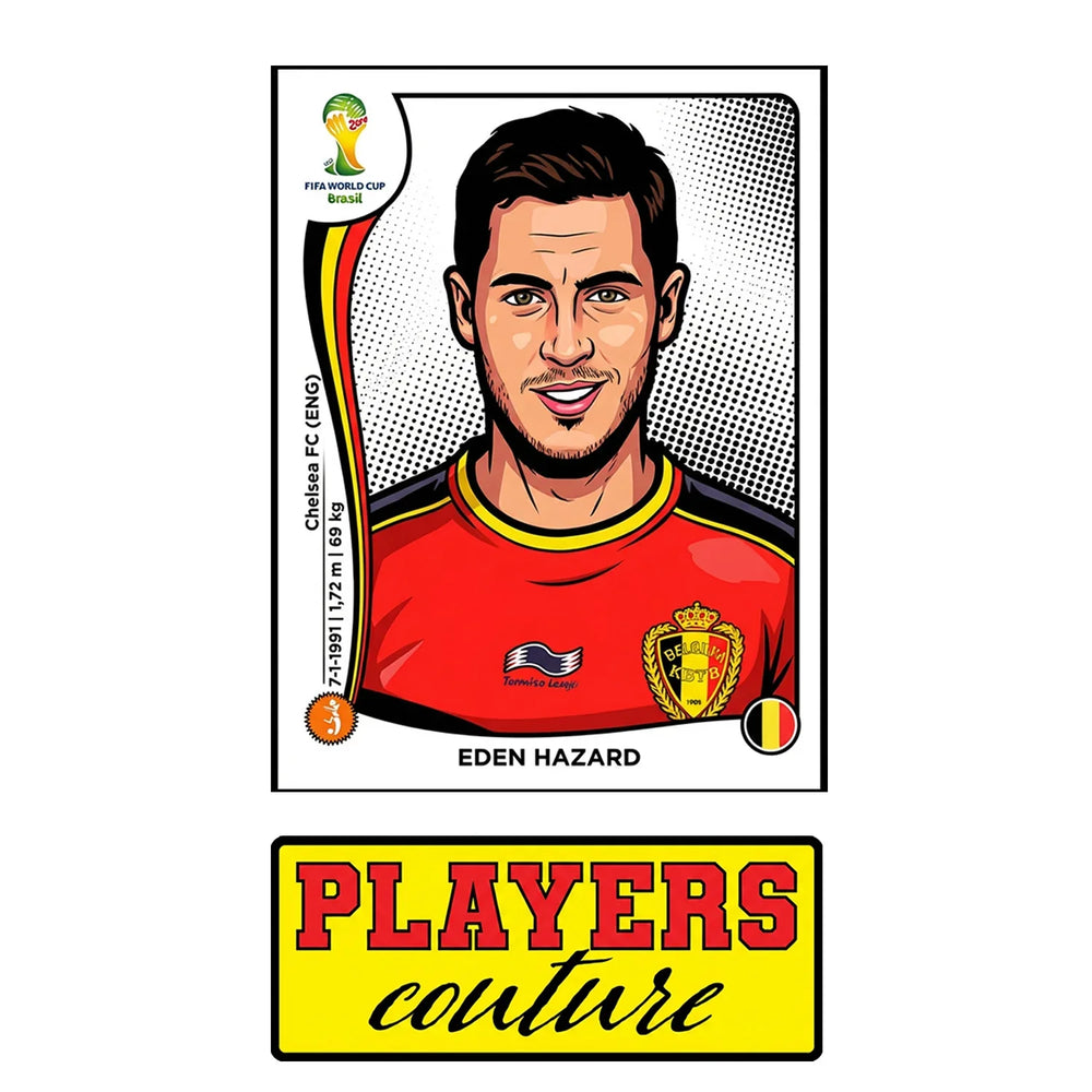 Eden Hazard World Cup Sticker Men's T-Shirt – close-up detail shot of the Eden Hazard World Cup Players Couture logo design